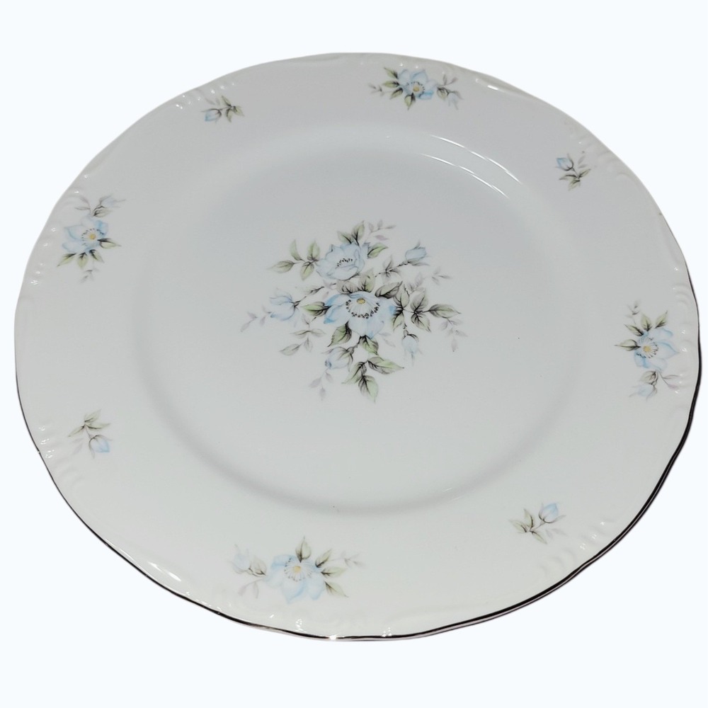Vintage Arlene 3559 Japan 10" Dinner Plate Blue Floral Platinum Trim